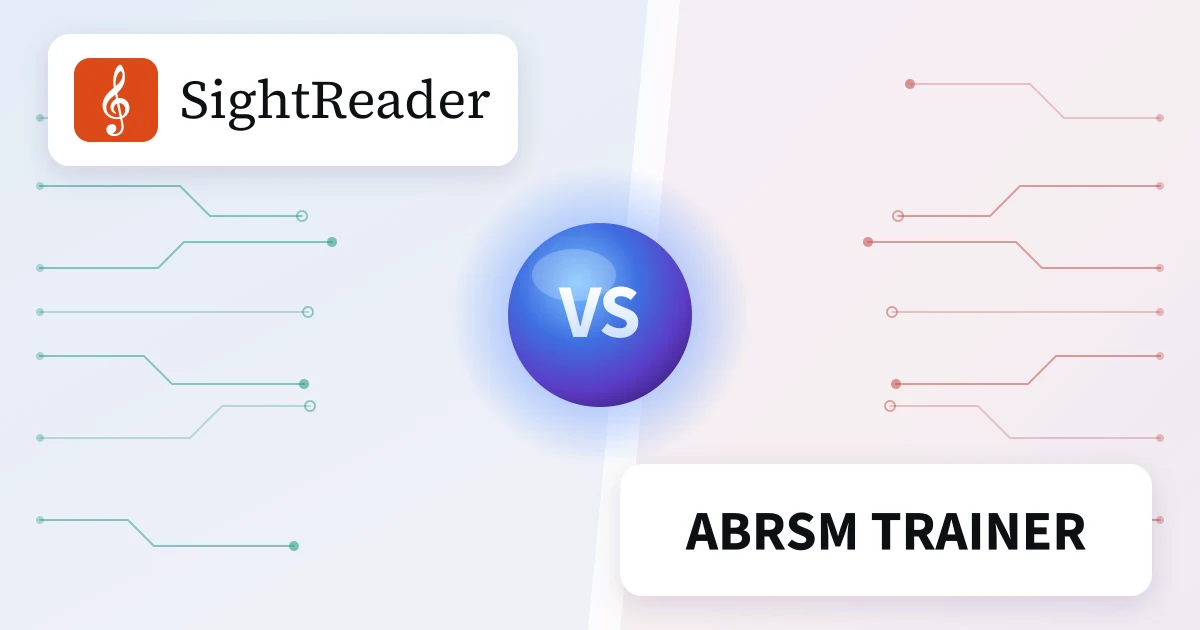 SightReader and the ABRSM Piano Sight-Reading Trainer either side of a “VS” emblem