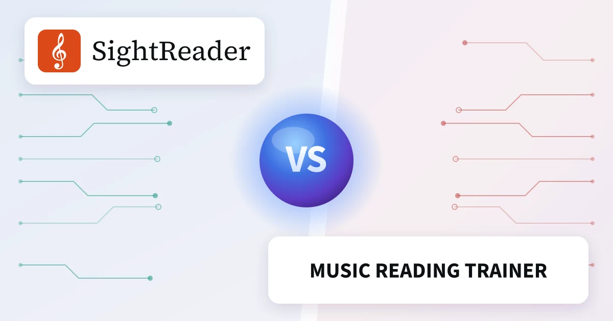 SightReader and Complete Music Reading Trainer either side of a “VS” emblem