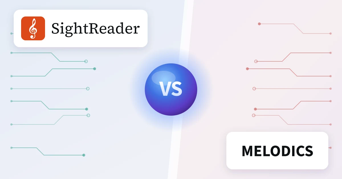 SightReader and Melodics either side of a “VS” emblem