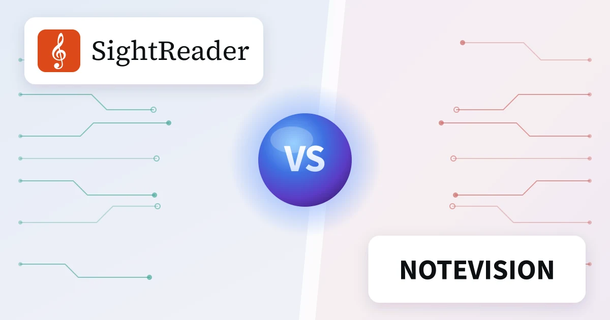 SightReader and Notevision either side of a “VS” emblem