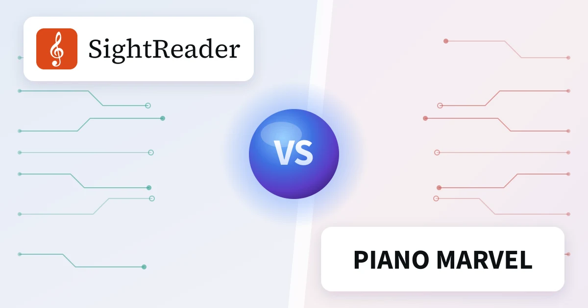 SightReader and Piano Marvel either side of a “VS” emblem